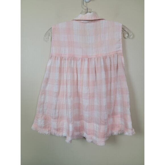 Free People Women's Hey There Button-Down Sunrise Blouse Plaid Pink Small - Picture 5 of 9